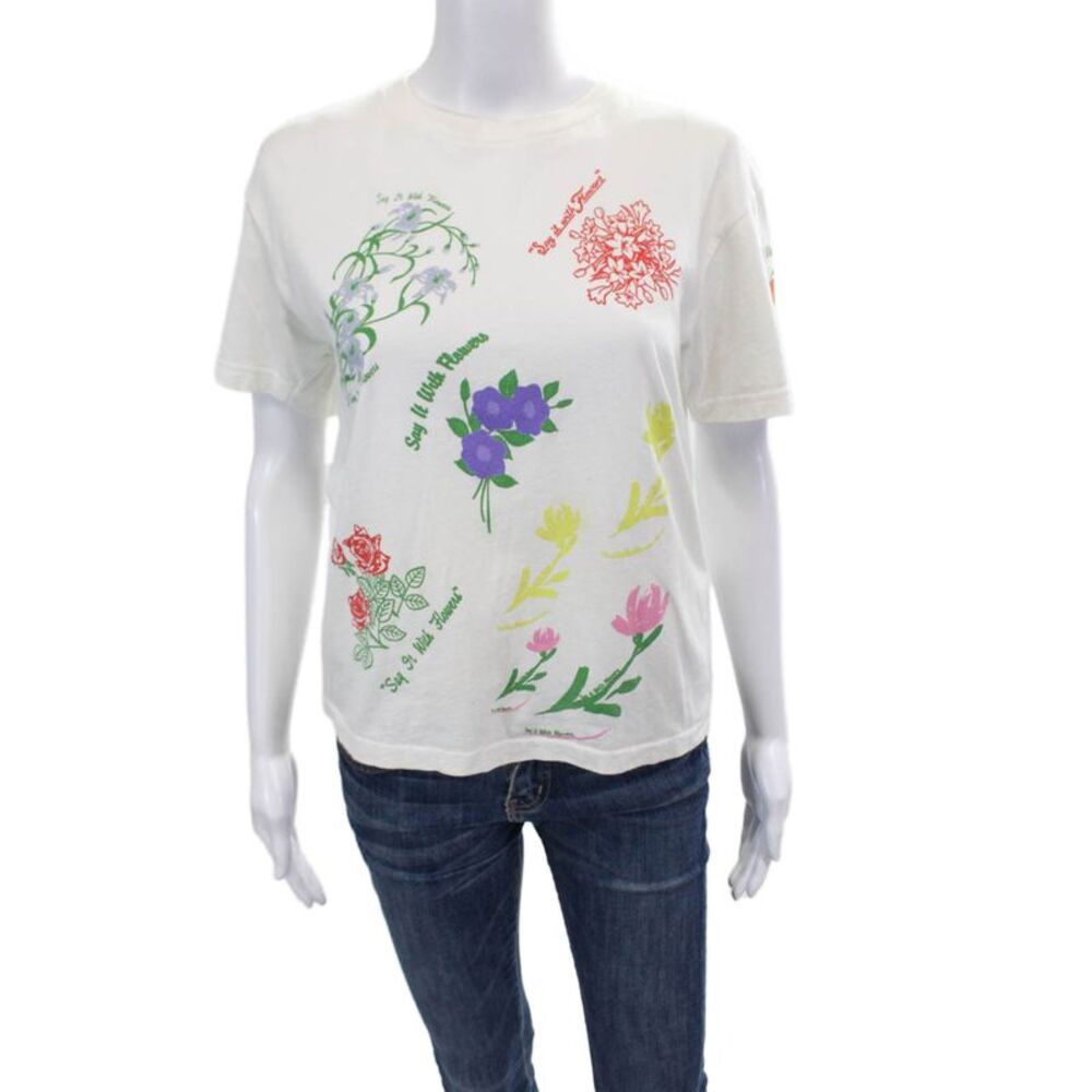 Rosie Assoulin Womens Graphic Short Sleeve Basic T-Shirt White Size XS